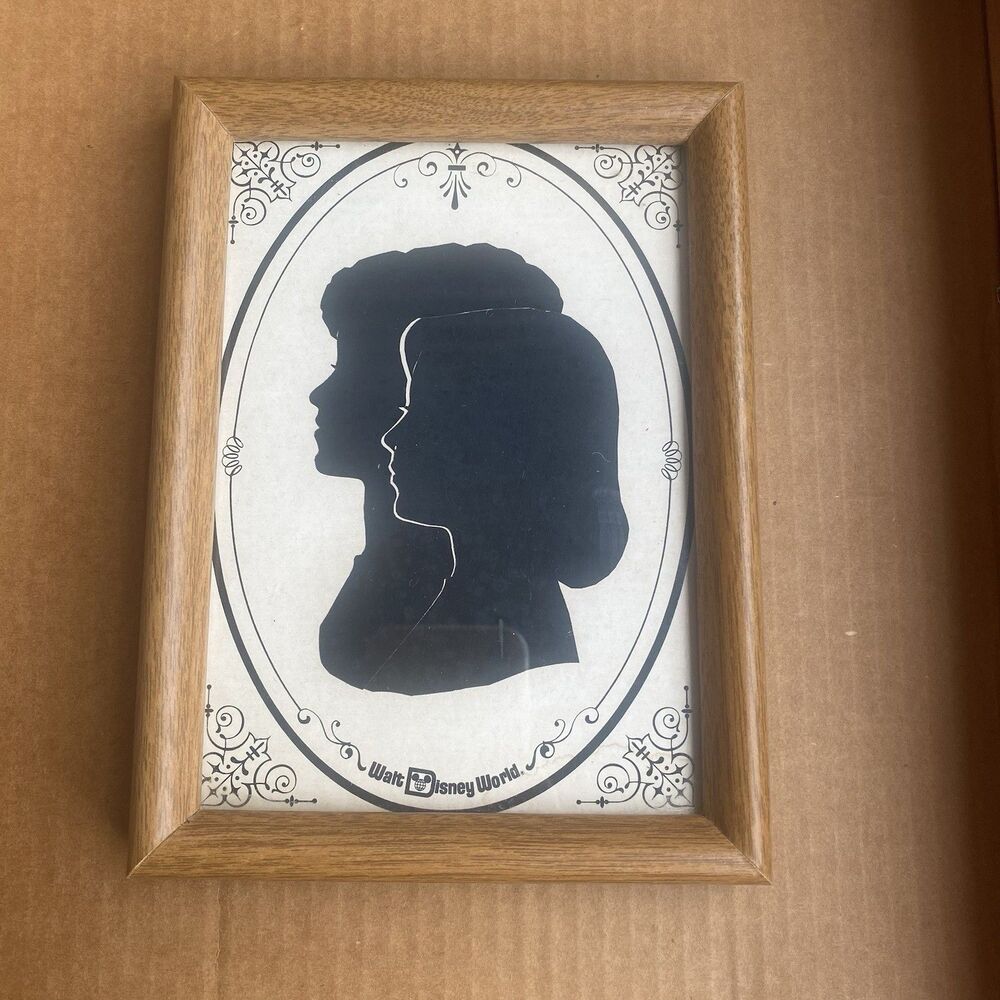 Disney World Silhouette Portrait Black Frame Double Profile Cut Paper Art 5x7